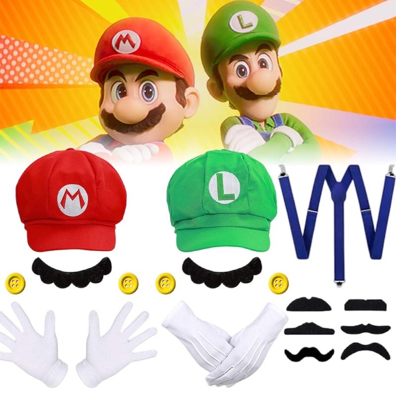 Sombrero de Sol Octogonal Oficial de Personaje Mario para Adulto, Gorra de Béisbol y Set de Accesorios