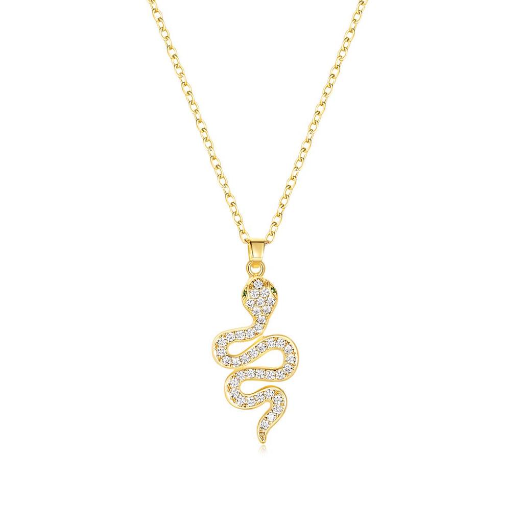 Exquisite Spirit Snake Diamond Pendant Necklace - Gold Thin Chain for Women