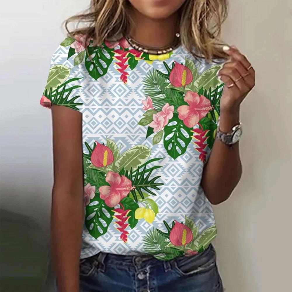 Summer New Colorful Flower Floral 3D Print Women's O-Neck Short Sleeves Y2k Harajuku Tops