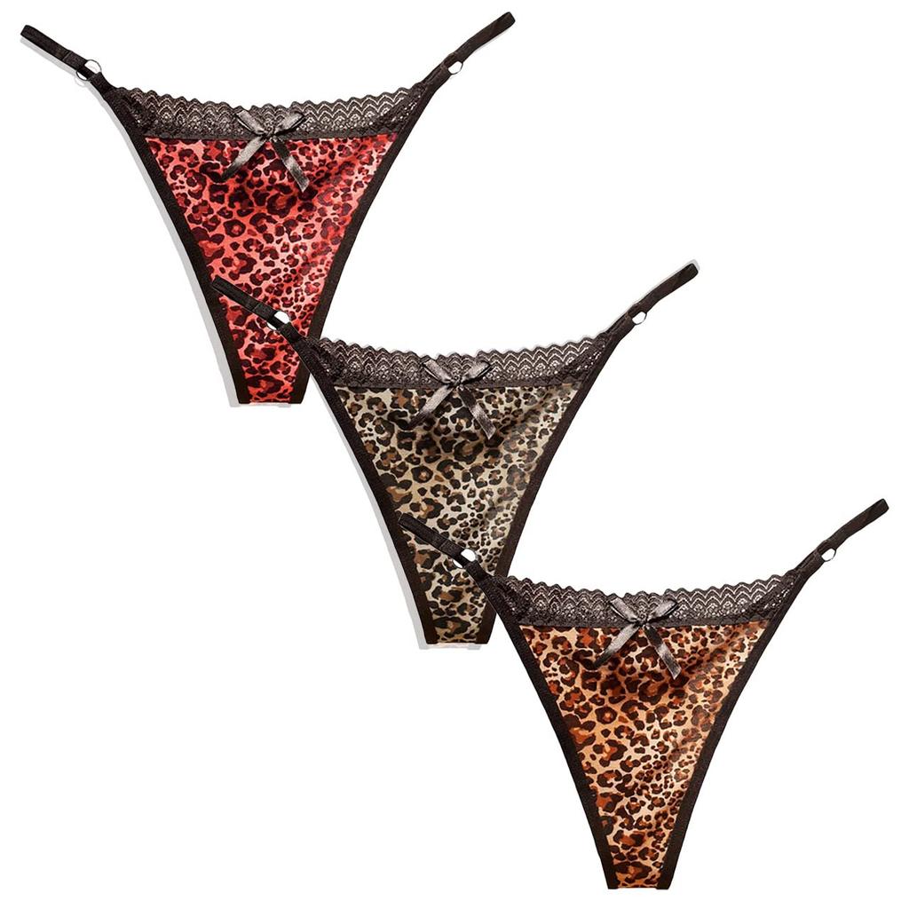 White Fang Leopard Print Sexy Size G Women's T-Back 3-Piece Set, Lingerie, (TT217S3)