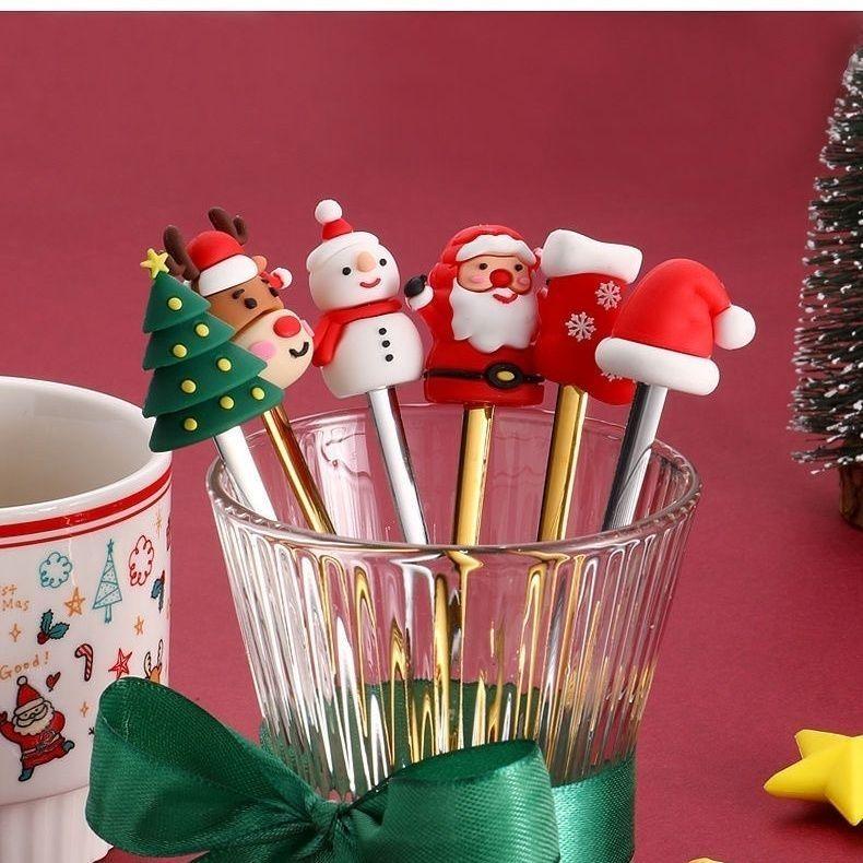 Christmas Set Stainless Steel Spoon Tableware Fruit Fork Spoon Gift Box Set Cute Elk Cartoon Girl