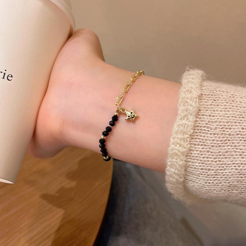 

Black Beaded Splicing Pentagram Bracelet Female Niche Student Bracelet