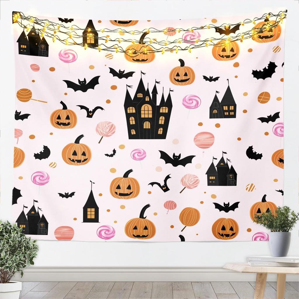 Happy Halloween Wall Art Medium Kids Spider Wall Hanging Blanket for Boys Girls Teens Cobweb Vintage Halloween Decor Spooky