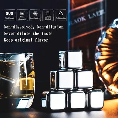 LMETJMA Acier Inoxydable Glaçons à Whisky Métal Réutilisables Pierres à Whisky Refroidissantes Métal Roches à Whisky Vodka Pierres Refroidissantes JT487