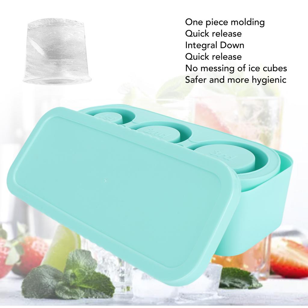 Tumbler Cup Ice Mould Food Grade Silicone Ice Cube Tray 3 Different Ice Sizes Easy Cleaning Quick Release with Bin for Cocktail