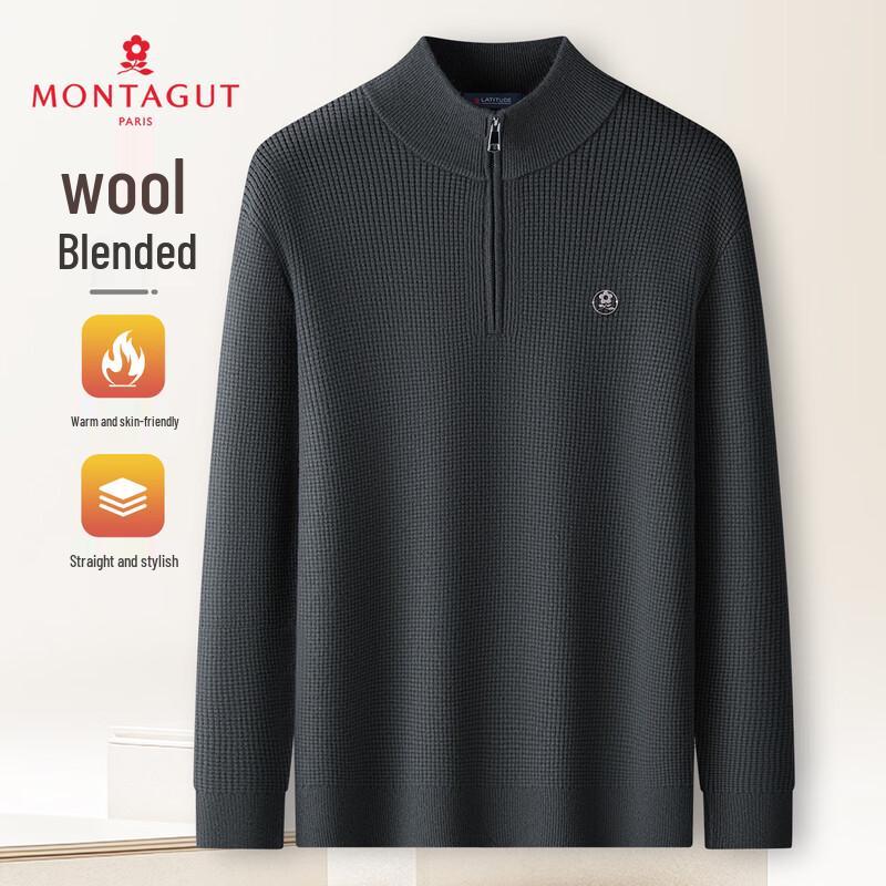 

MONTAGUT Men s Wool Blend Half-Zip Stand Collar Knit Sweater L
