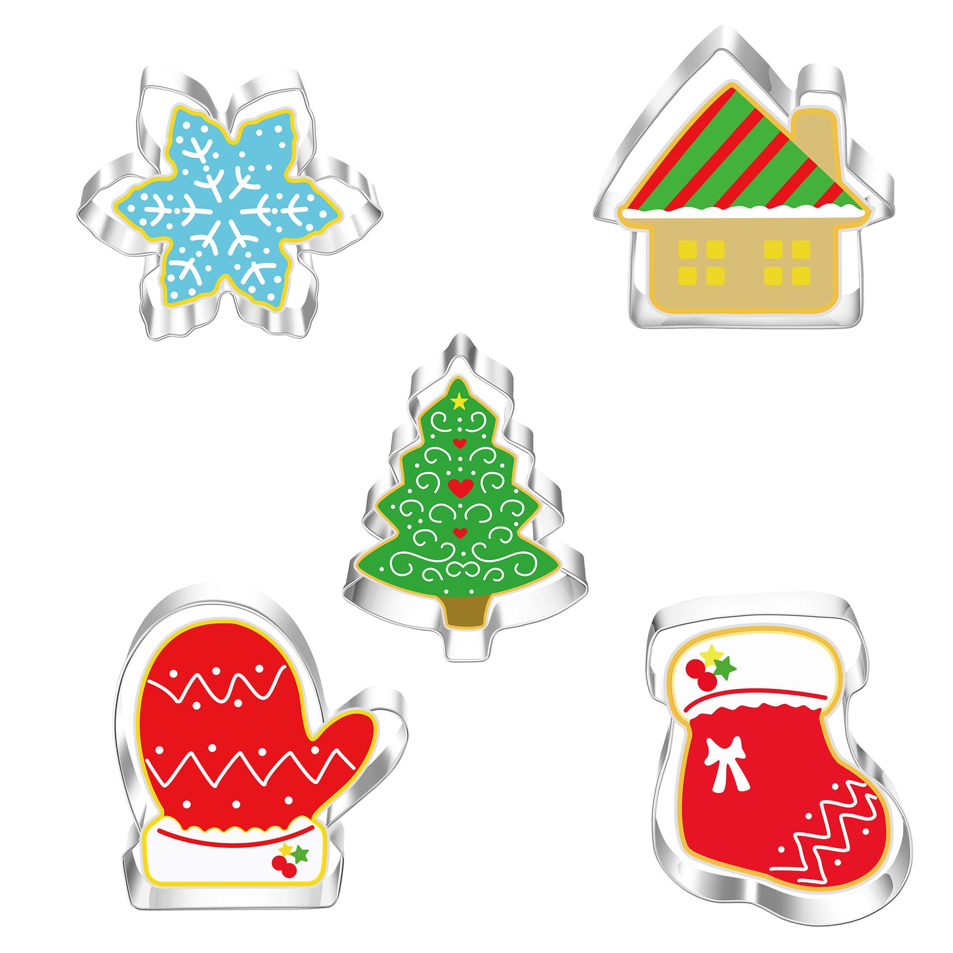 

5 шт./компл., рождественские формочки для печенья, форма для имбирных пряников, рождественская елка, инструмент для украшения рождественского торта, подарок Navidad, форма для выпечки печенья «сделай сам»