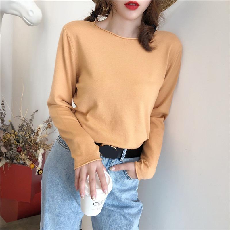 

New Long Sleeved Knitted Pullover Sweater Women s Fashion Loose Outer Wear Top Thin Casual Solid Color Inner Bottoming Shirt Elegant Loose Clothing One Size
