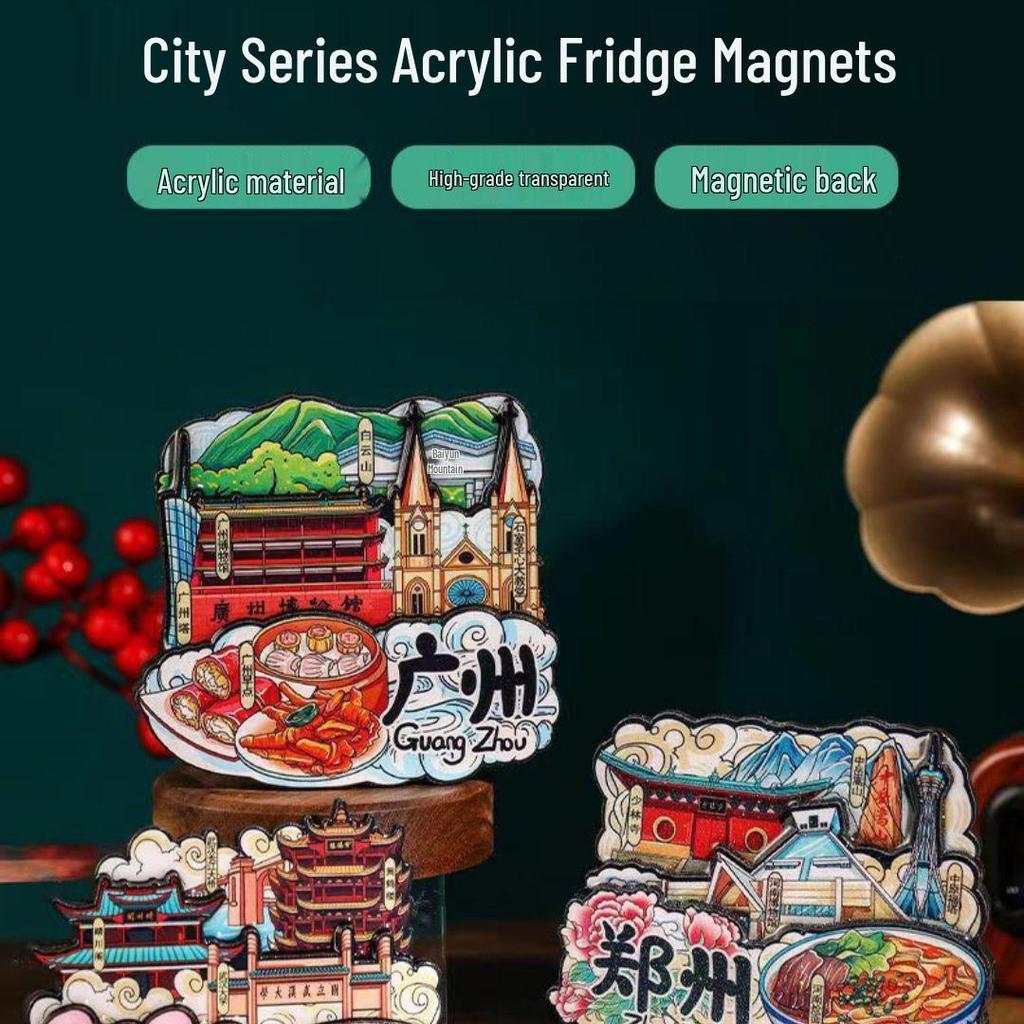 Guochao Cartoon Wahrzeichen Kreatives Souvenir Acryl Kühlschrankmagnet