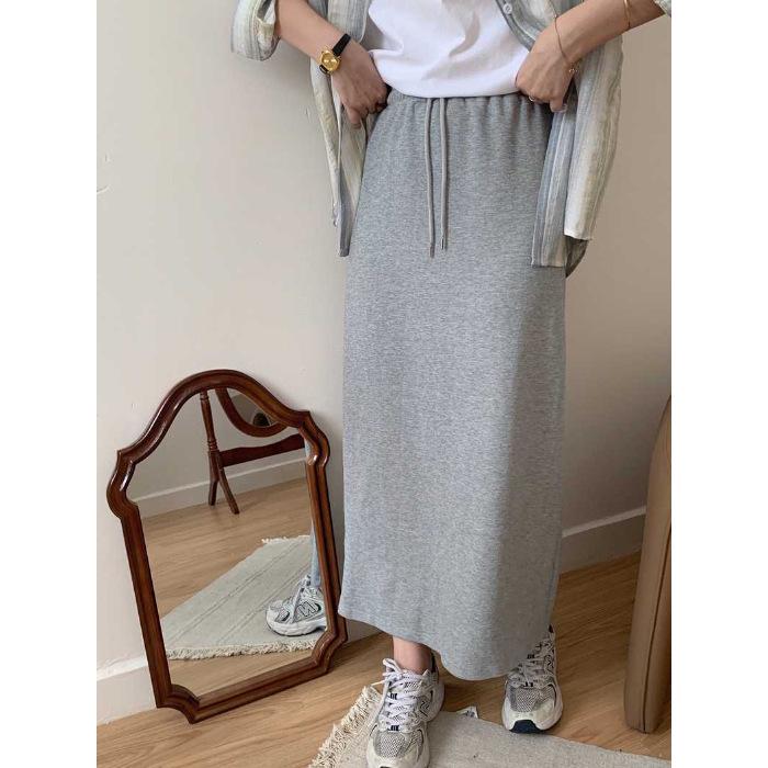 Women's High Waist Lace-Up Skirt: New Spring/Autumn Style, Casual A-Line Drape, Medium-Length with Hip Split Design.