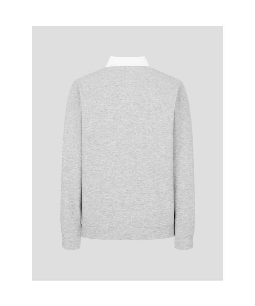 Binpolmen Collared Contrast Long Sleeve T-Shirt Light Gray