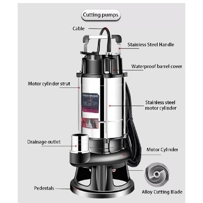 Cutting Sewage Pump  220V Feces Pumping Mud Sewage Pump Small Household Submersible Pump Septic Tank Pump Pumping Machine