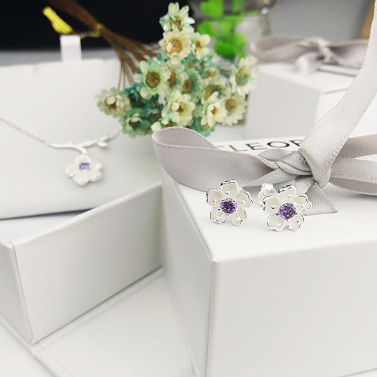 Silver Cherry Blossom Branch Necklace - Simple Flower Pendant for Women