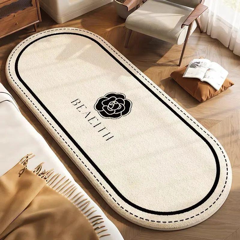 Ovaler Kamelien-Imitationskaschmir-Teppich Kleiner Duft Mädchen Schlafzimmer Dekoration Bettdecke Zuhause Langer Streifen Bodenteppich