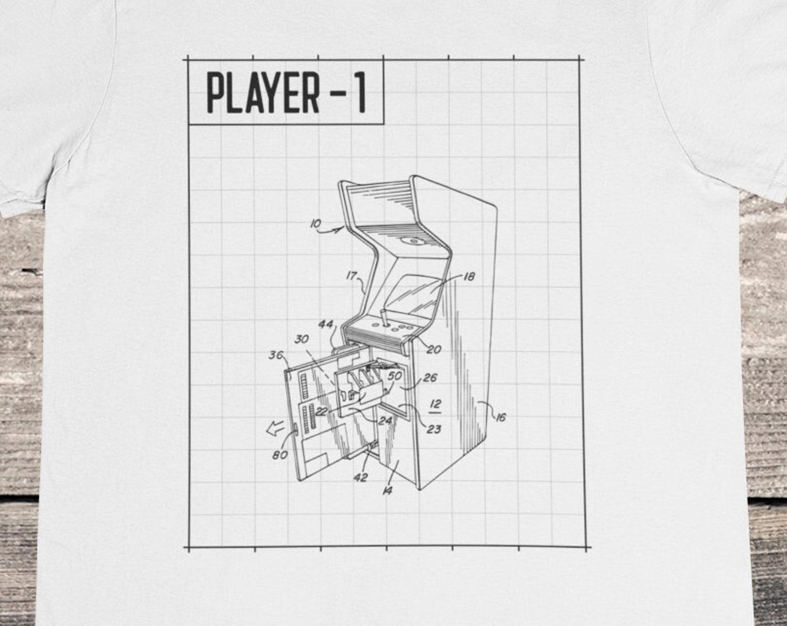 Arcade Machine Blueprint T-Shirt: Old School Console Gamer Tee M