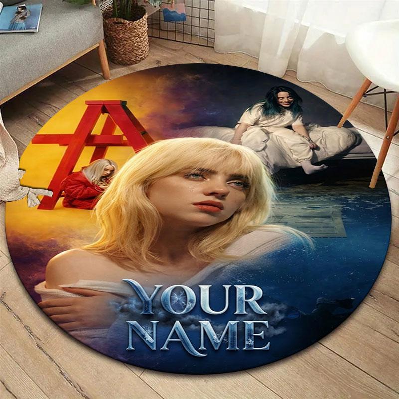 Billie Eilish Custom Name Round Area Rug,Carpet Rug for Living Room Bedroom Sofa Playroom Decor,Non-slip Floor Mat