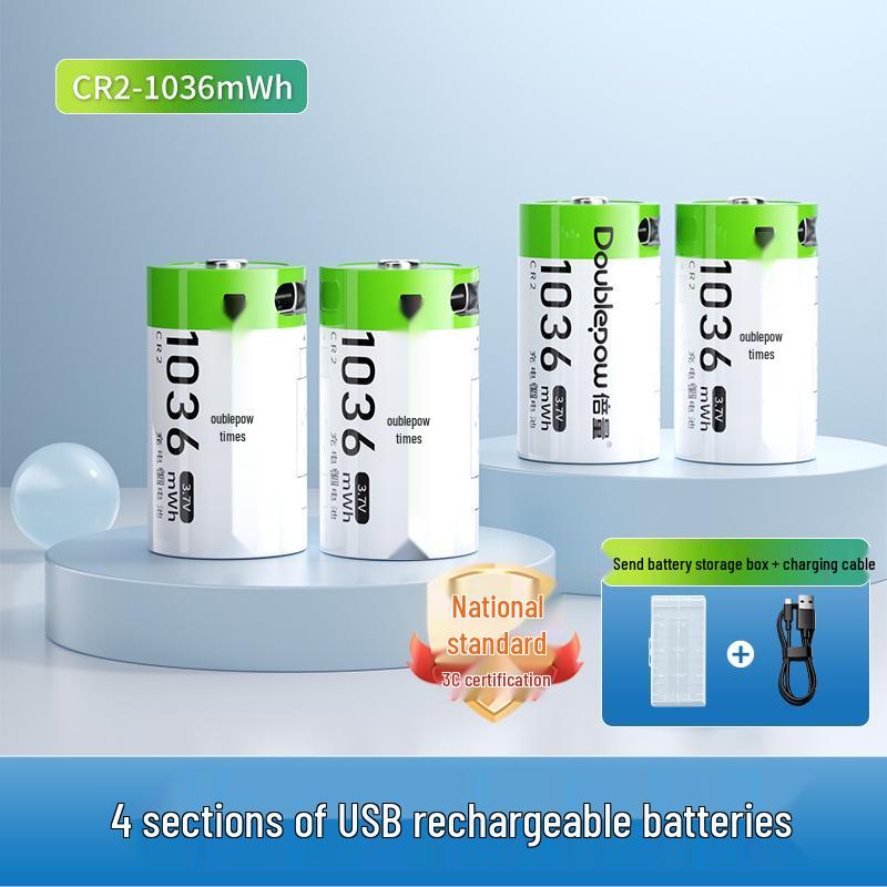 3.7V High-Capacity CR2 Rechargeable Lithium Battery with USB Type-C Charging for Cameras and Flashlights