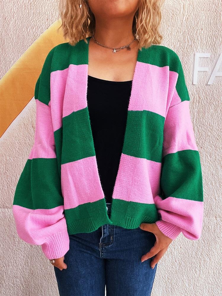 knitted vintage stripe causal loose Spring autumn woman cardigan sweater for women sweaters clothes