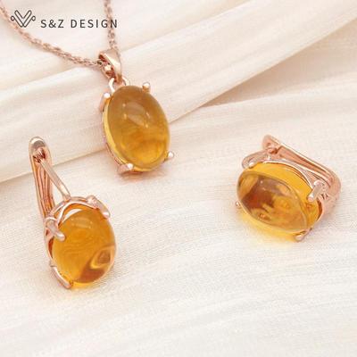 Set di gioielli con orecchini pendenti ovali a forma di uovo di moda per le donne Collana con ciondolo classico color oro rosa