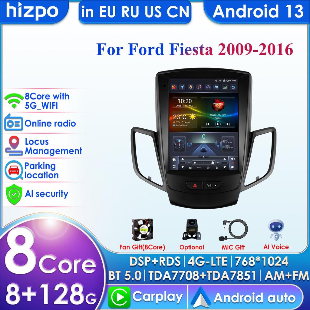 9.7'' QLED Screen 2din Android Car Radio Multimedia Video Player for Ford Fiesta 2009 - 2017 GPS Navi Carplay Auto 4G LTE RDS AI Intelligent Screen
