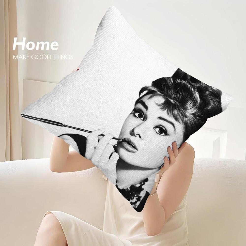 Funda de Almohada Clásica A-Audrey Hepburn Decoración Sofá Hogar Impresión Doble Cara Felpa Cuadrada Fundas para Cojines Decoración