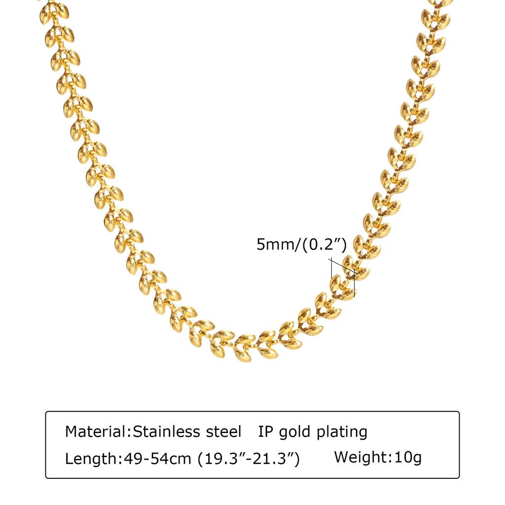 Women's Chic Chokers Necklaces, Gold Color Stainless Steel Wheat Chain Bracelet, Collar Necklace, Fashion Jewelry Gift To Girls