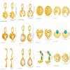 Vintage Heart Fan Shape Blue Turquoise Pearl Drop Earrings Necklace Set with Fashion Gold Accents