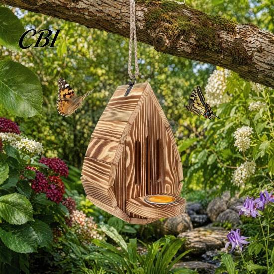 Hausfutterspender inklusive Holzschmetterling für draußen, Tropfenförmiges Gartengehege und mit Schmetterlings-Aufhängeseil, Natürliches Insektenhotel Schmetterlinge,