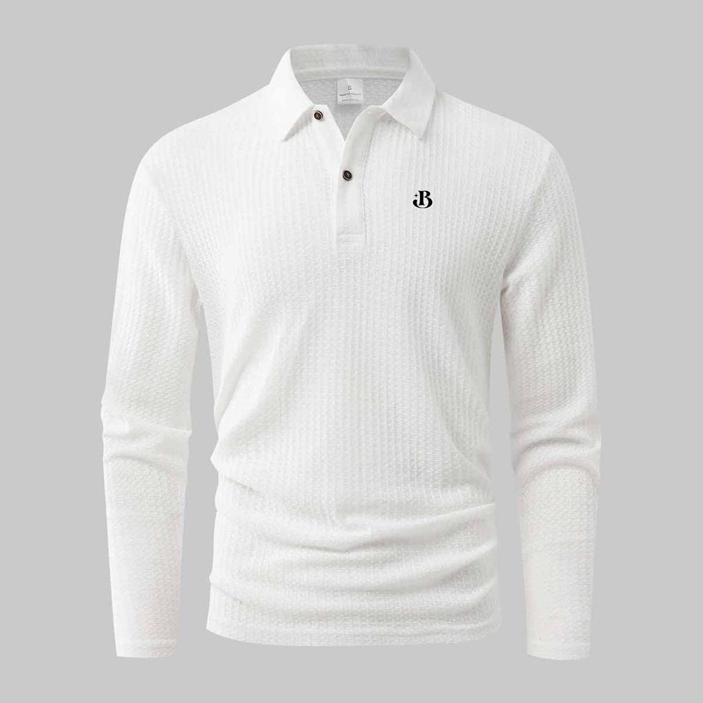 Men's Casual Ribbed Knit Long Sleeve Polo Shirts for Men
