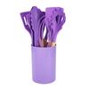 12Pcs Silicone Kitchenware Set Turner Spatula Spoon Non-Stick Heat Resistant Cooking Utensils with Wooden Handles Storage Bucket