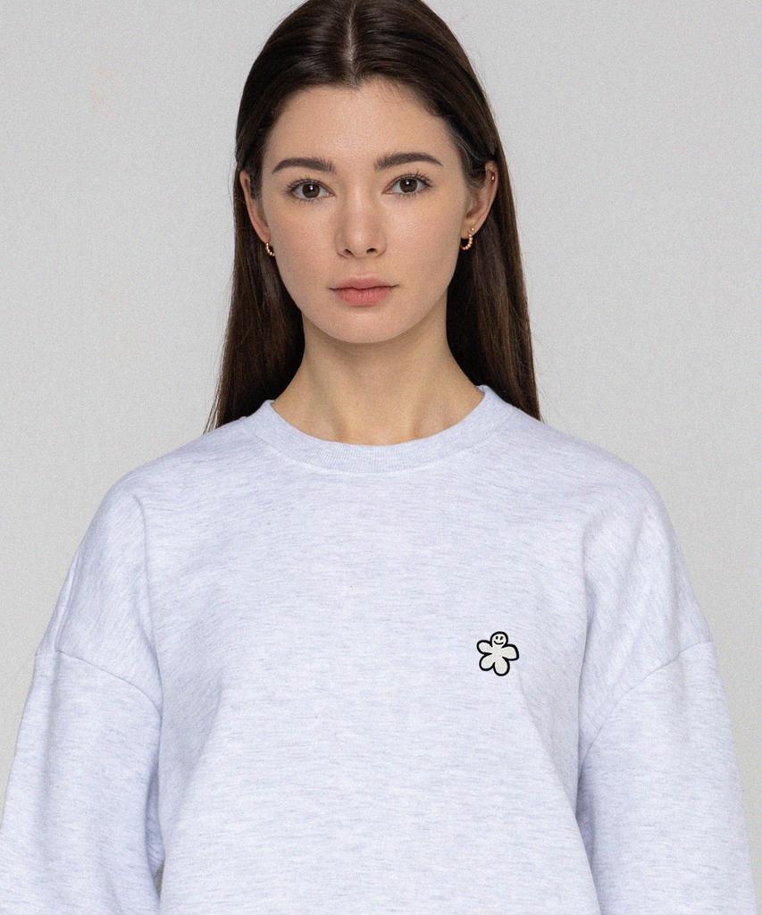 GRAVER [Unisex] White Odd Flower Embroidered Sweatshirt_Melange White
