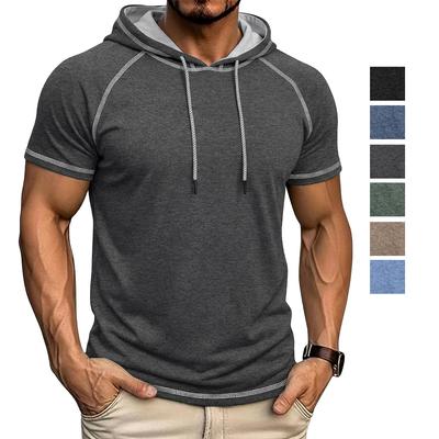 Men’s Shirts Short Sleeves Hooded T-shirts Fitness Tops Summer Casual Wear Pullover Hoodie