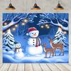 2D Christmas Snowman Scene Backdrop, Deer Family & Snowy Forest Photography Background