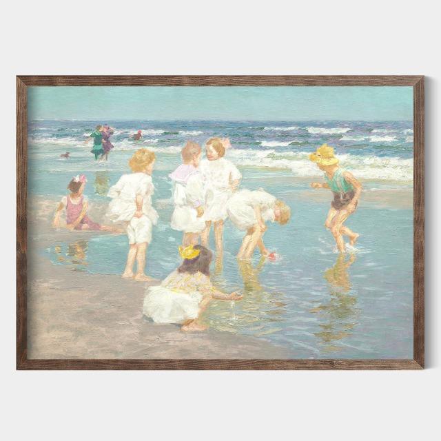 Vintage Beach Play Scene Childrenes Summer Posters Canvas Printing Coastal Wall Art Picture for Living Room Home Decor Gifts
