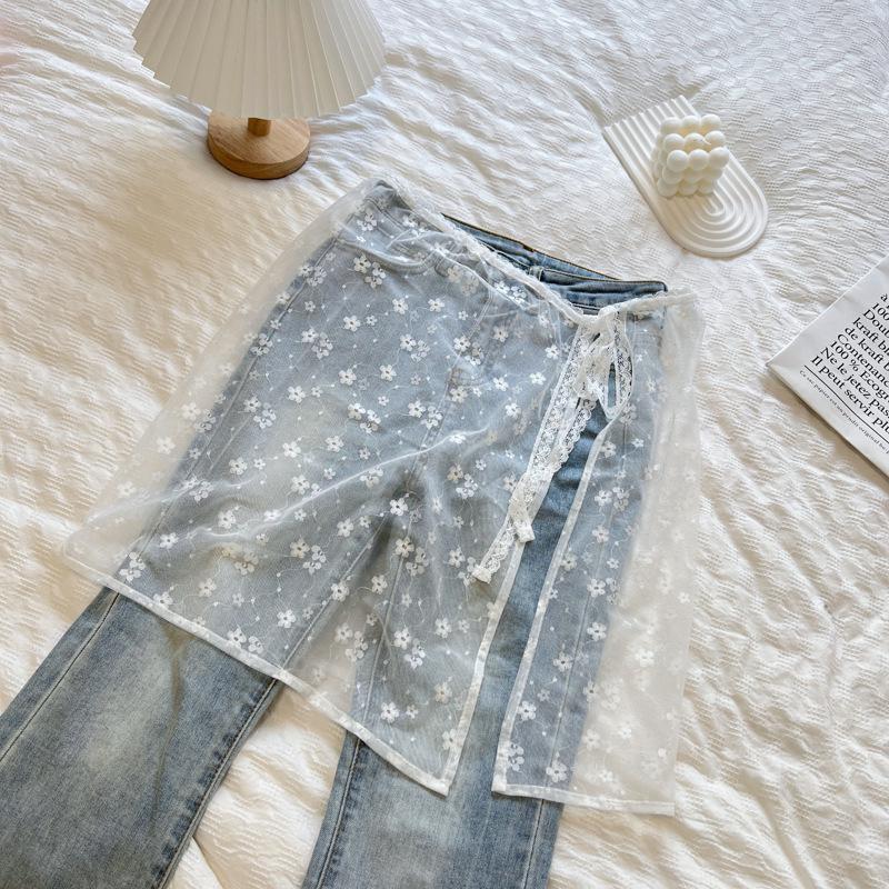 Korean Lace Tulle Skirt with Frill Apron and Tie Wrap