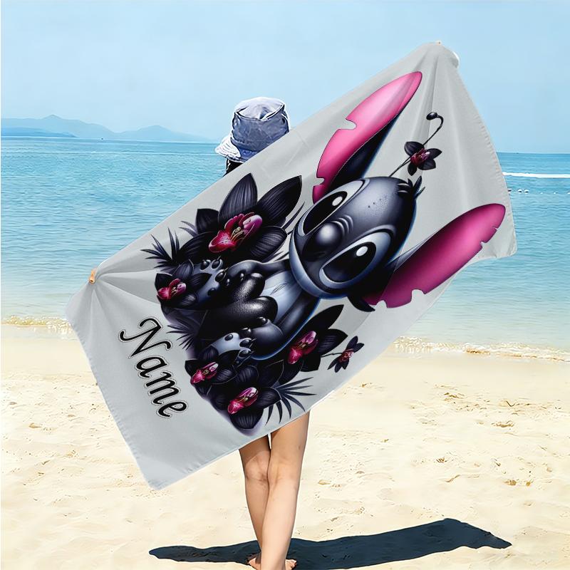 Personalized "Stitch Angel Adventure" Beach Towel Microfiber Beach Towel Thin Absorbent for Beach Swimming Yoga Bath Sports. 0910226