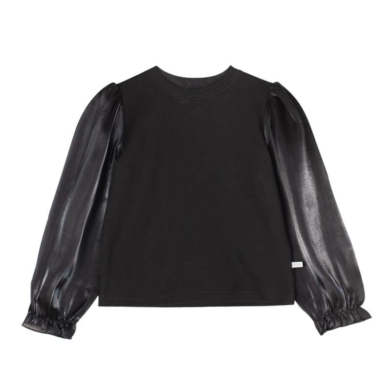 Kleines naive Mädchen Langarm schimmerndes Satin-Patchwork-T-Shirt