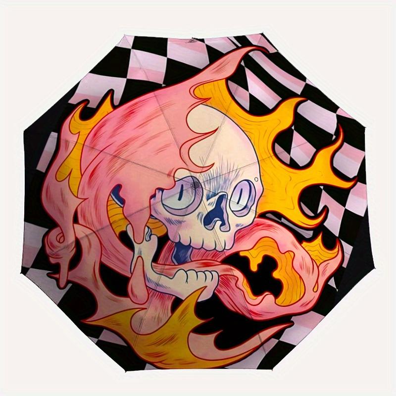 

1pc Flame Skull Automatic Open/Close Umbrella with Windproof, Functional Design, 8-Rib Sturdy Canopy, Durable Ribs,112