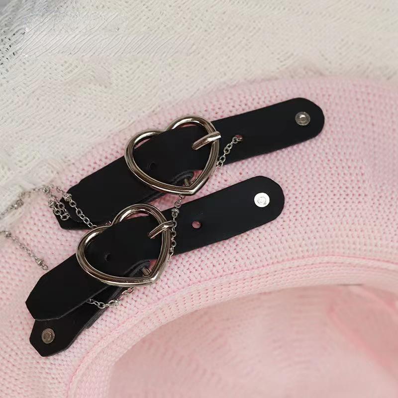 Japanese Beret Harajuku Y2K Fashion Lolita Hat JK Hat Girl Beret Cute PU Chain Heart Love Wool Kawaii Women Hat Accessories