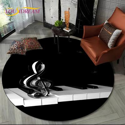 Tappeto Rotondo Artistico con Note Musicali 3D e Pianoforte per Soggiorno, Camera da Letto, Stanza dei Giochi per Bambini, Decorazione per Sedia, Tappeto per Area Animali Domestici, Tappetino Antiscivolo