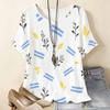 Women Plus Size Round Neck Batwing Short Sleeve Geometric Printed Loose White T Shirt
