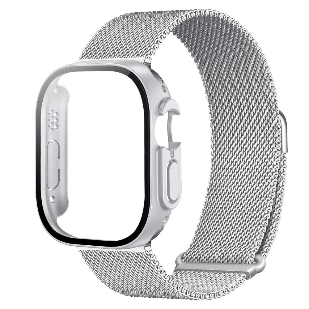 

Корпус + ремешок для apple watch ultra 2 49 мм ремешок 44 мм 45 мм 40 мм 41 мм Миланская петля браслет correas iwatch series 9 8 7 6 SE 5 38MM Series 123 серебряный