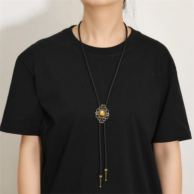 Sydvästtribal Bolo-slips Hänge Halsband För Män Och Kvinnor Hip Hop-stilar Lager-på-lager Kedja Accessoar Med PU-läder Snöre