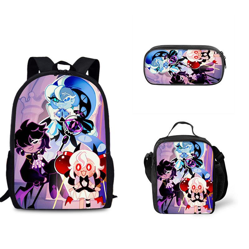 Biscuit Game Student Backpack Three Piece Set Shadow Milk Cookie Peripheral Children's Backpack Meal Bag Pencil Case Set
