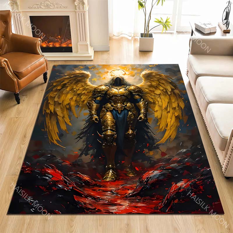 Golden armored angel halo red-black Print Carpet Rug for Living Room Bedroom Sofa Doormat Home Decor Non-slip Floor Mat
