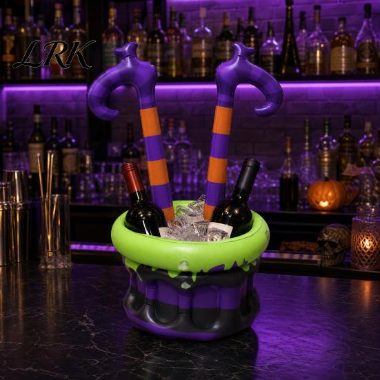 Halloween Party Decoration Inflatable Ice Bucket, Witch Legs Beverage Tub, Snack Storage Bucket Purple Orange Cooler for Decor, Outdoor Gathering