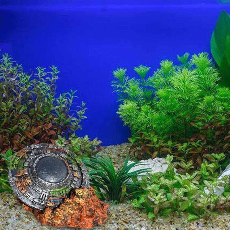 Sunken Spaceship Aquarium Decorations UFO Ornaments Resin Material Betta Hideout for Small Medium Fish for Tank