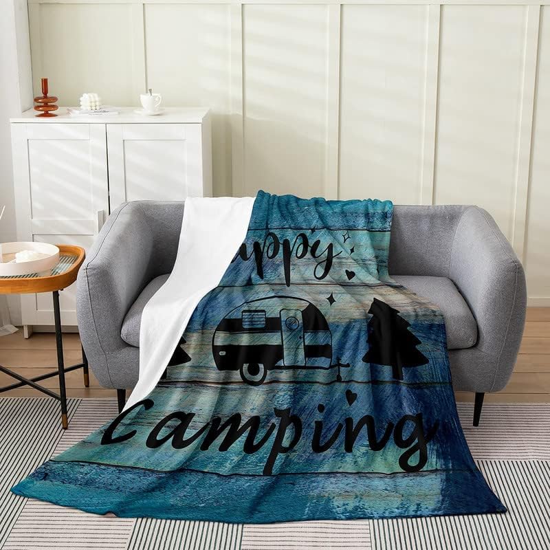 Feelyou Camper Plush Throw Blanket AllSeason Bed Blanket Rustic Wooden Brown White Flannel Fleece Gift for Women Mom Wife Queen