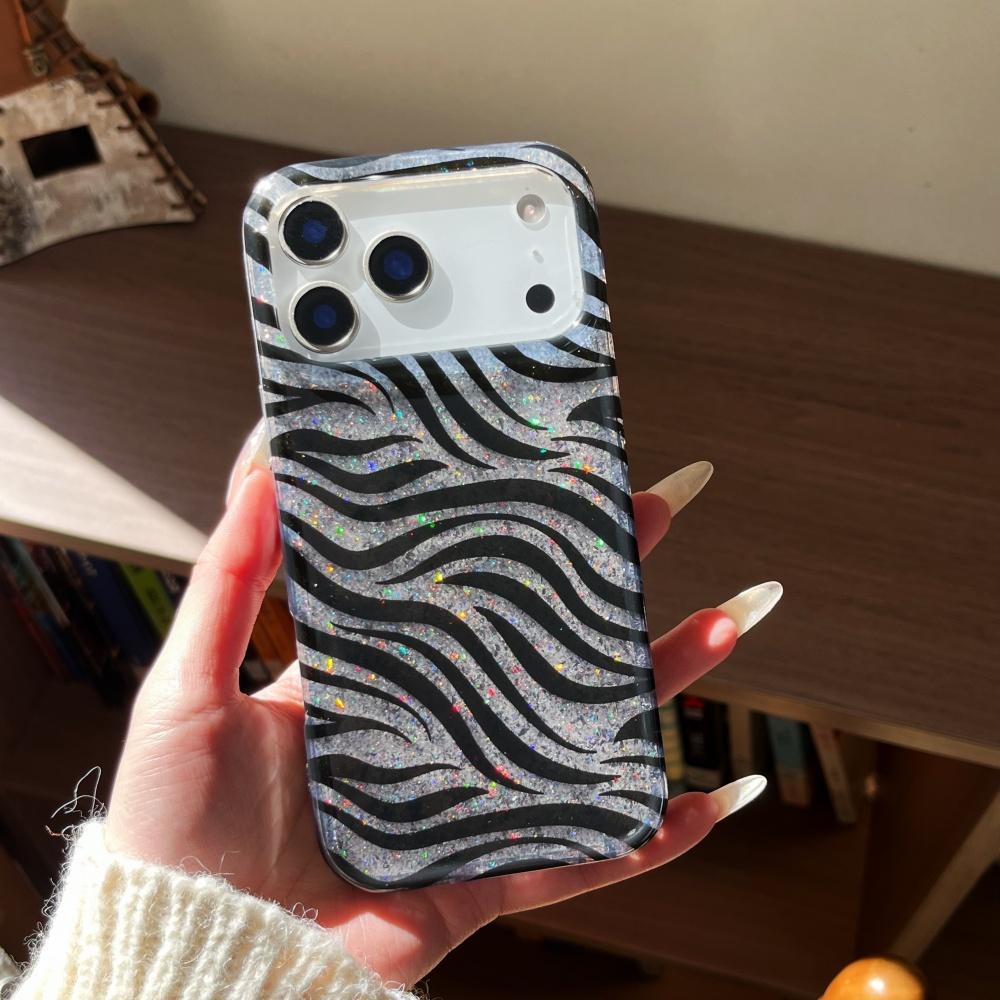 Simple Zebra Pattern Pple 17promax Mobile Phone Case Is Suitable for Phone16pro Protective Case, Anti-drop 15plus Magnetic Mirror 14pro