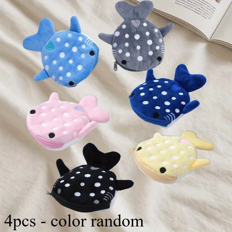4pcs, Cartoon Shark Plush Coin Purse, Cute Pendant, Data Cable Bag,Zipper Bag,Suitable for Christmas,Halloween and Thanksgiving.
